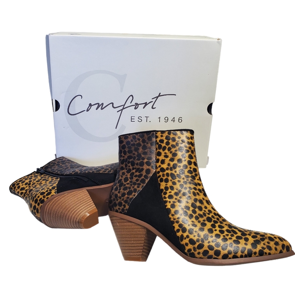 NEW Cato Women's Comfort Ankle Boots Animal Print Size 7M